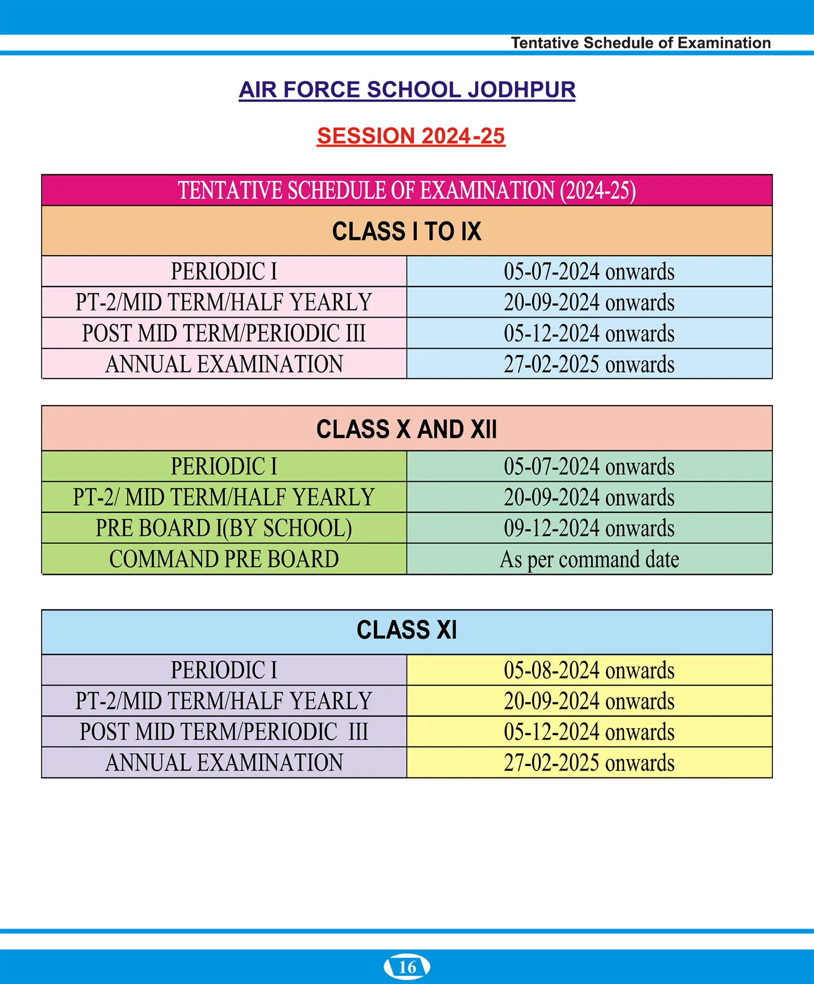 Tentative Schedule of Examination